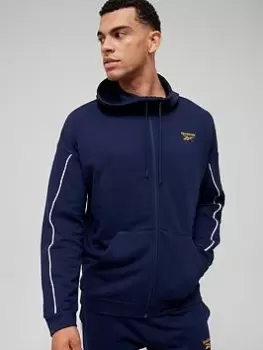 Image of Reebok Workout Ready Piping Full Zip Hoodie - Navy, Size S, Men