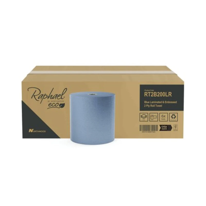 Image of Raphael Roll Towel 200mx200mm 2-Ply Blue (6 Pack) RT2B200LRDS
