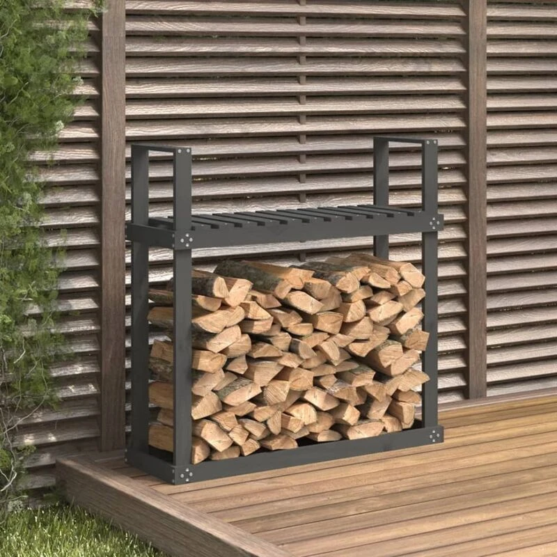 Image of vidaXL Firewood Rack Grey 110x35x108.5cm Solid Wood Pine, Grey 823859