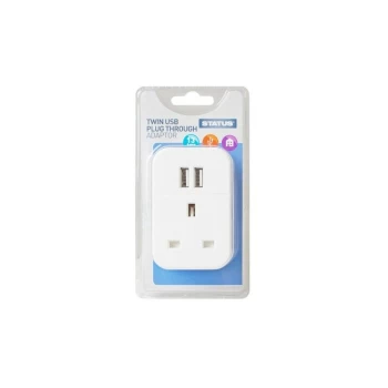 Image of Twin USB Plug Through Socket Adaptor - White - Single Pack - S2USBPTAWH1PK3 - Status