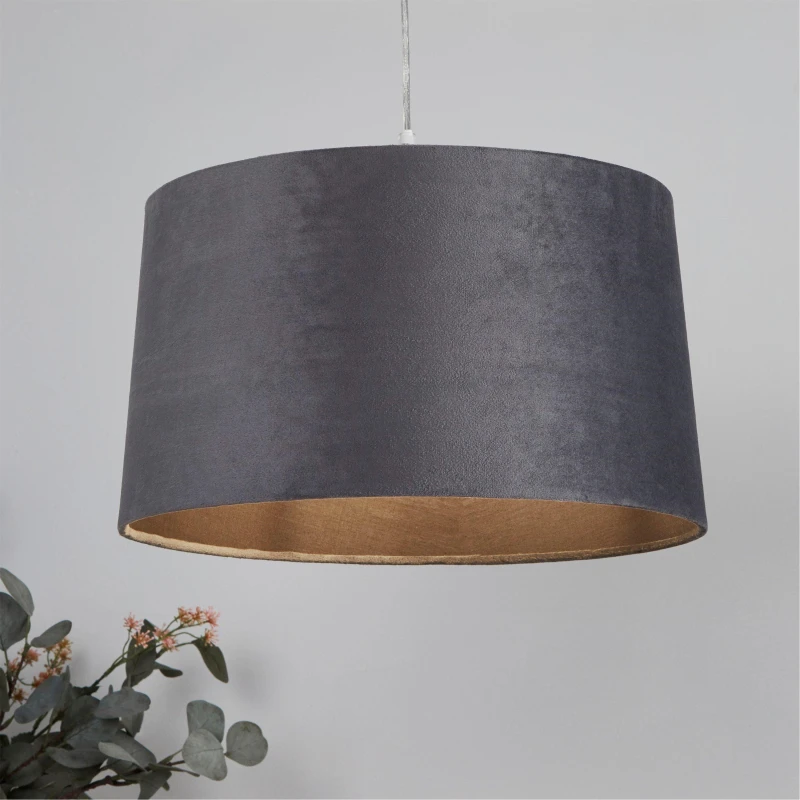 Image of Lighting Collection Velvet Drum Shade Charcoal unisex 40cm