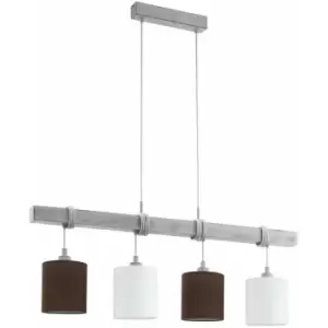 Image of Hanging Ceiling Pendant Light Grey Wood & Black White Shade 4 x 60W E27 Bulb