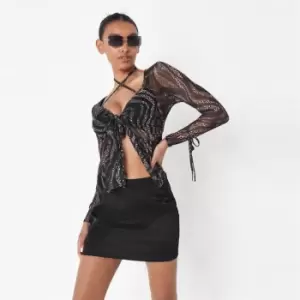 Image of Missguided Sleeve Tie Front Halter Strap Top - Silver