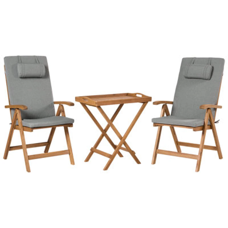 Image of Beliani Bistro Set Java Premiuim Acacia Wood Grey Melange