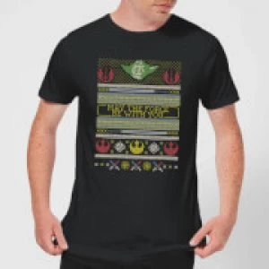 Image of Star Wars May The force Be with You Pattern Mens Christmas T-Shirt - Black - M