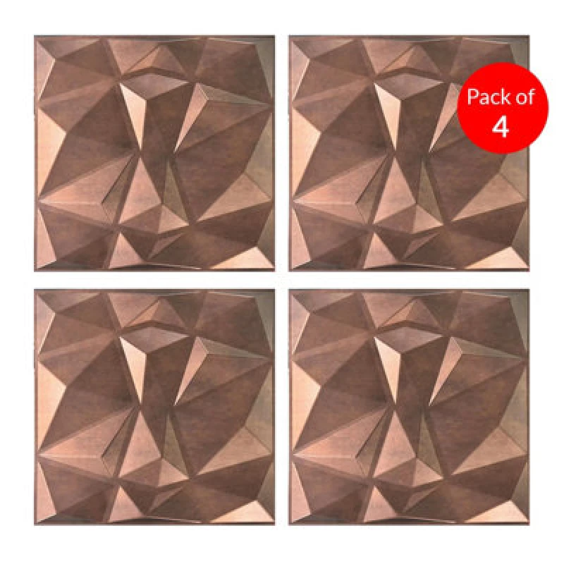 Image of Ener-J 3D Pvc Wall Panel Faceted Diamond Design Red Copper Rust Size 500X500X1mm (Pack Of 4)