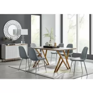 Image of Taranto Oak Effect Dining Table and 6 Grey Corona Faux Leather Dining Chairs with Silver Legs Diamond Stitch - Elephant Grey