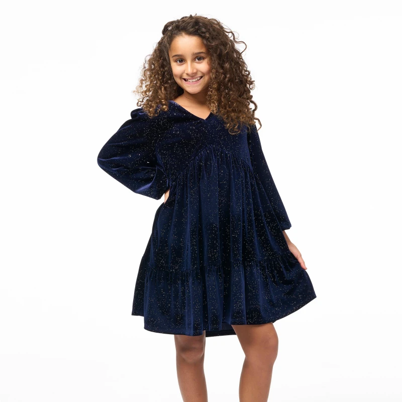 Image of Biba Junior Girls Biba Velvet Glitter Dress - Blue Blue S
