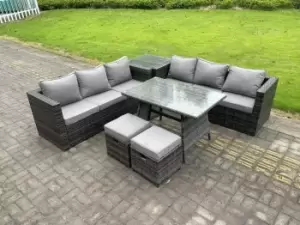 Image of Fimous 6 Seater Outdoor Dark Grey Wicker PE Rattan Lounge Complete Sofa Set with Side Table and 2 Stools