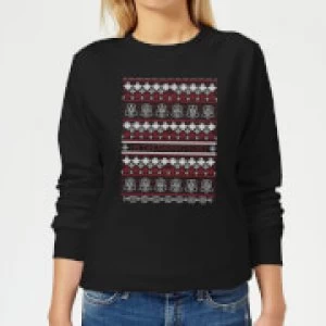 Image of Star Wars On The Naughty List Pattern Womens Christmas Sweatshirt - Black - S
