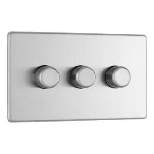 Image of BG Nexus Flatplate Screwless Brushed Steel 3 Gang 2 Way Intelligent Trailing Edge Dimmer Switch Push On/Off - FBS83