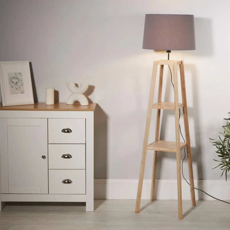 Image of Lighting Collection Wooden Plant Stand Lamp Natural unisex One Size