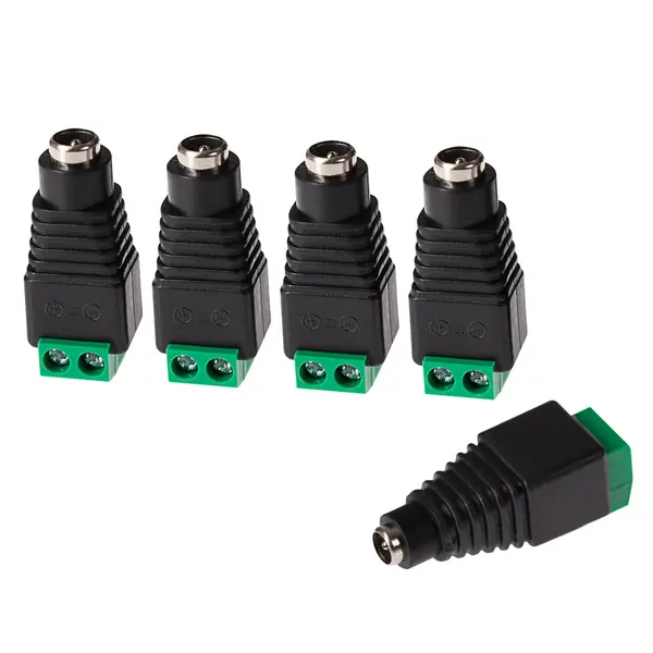 Image of Maplin Maplin Female DC to Twin Cable to 5.5 x 2.1mm DC Power Plug for CCTV - Black, Pack of 5 096PAM