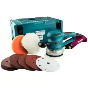 Image of Makita BO6030 110v 150mm Orbital Sander + 50 Sanding Sheets + Wool + Sponge Pads