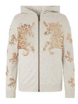 Image of Monsoon Girls S.E.W. Sequin Unicorn Hoodie - Oatmeal