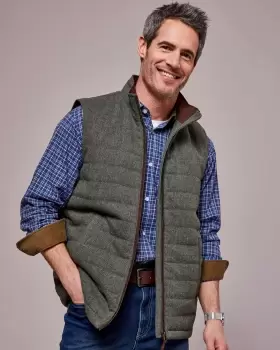 Image of Cotton Traders Mens Wool-Touch Quilted Gilet in Green