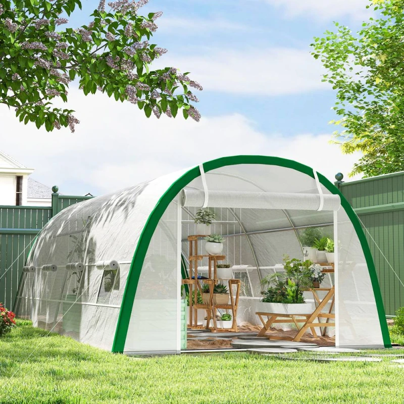 Image of OUTSUNNY Polytunnel Greenhouse Tunnel Warm House Tent with PE Cover, White White Unisex