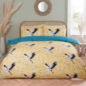 Image of Rapport Home Cranes Duvet Set Single Ochre