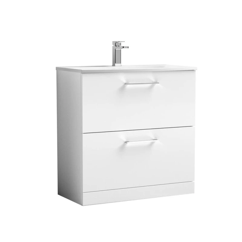 Image of Balterley Bathroom 2-Drawer Floor-Standing Curved Basin Vanity, White, 800mm in White White Unisex