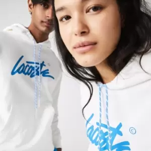 Image of Unisex Lacoste L!VE Loose Fit Cotton Hoodie Size 4 - M White / Blue