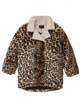 Image of DKNY Girls Oversized Faux Fur Leopard Coat, Print, Size 12 Years, Women
