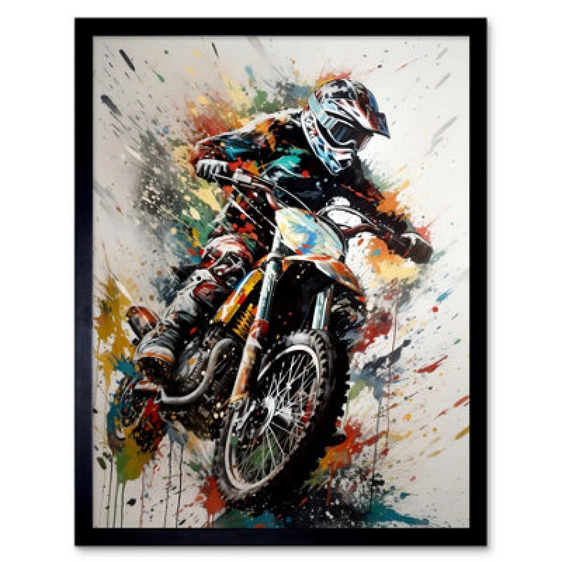 Image of Artery8 Motocross Racer Paint Action Shot Home Decor 12X16" Framed Wall Art Print