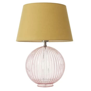 Image of Evie Table Lamp Dusky Pink Ribbed Glass & Yellow Cotton 1 Light IP20 - E27