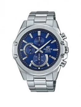 Image of Casio Casio Ediface Blue And Silver Detail Chronograph Dial Stainless Steel Bracelet Mens Watch