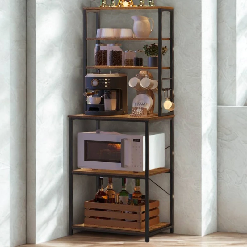 Image of Pirlo Plush Industrial 6 Tier Wide Kitchen Storage Rack With Shelves in Brown Brown Unisex
