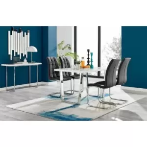 Image of Kylo White High Gloss Dining Table & 4 Black Murano Chairs - Black