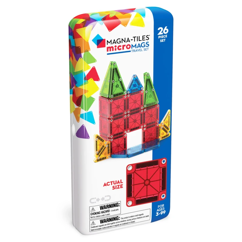 Image of Magna-Tiles microMAGS 26-teiliges Reise-Magnetbauset - Kraftige Farben die Original Magnetbaumarke