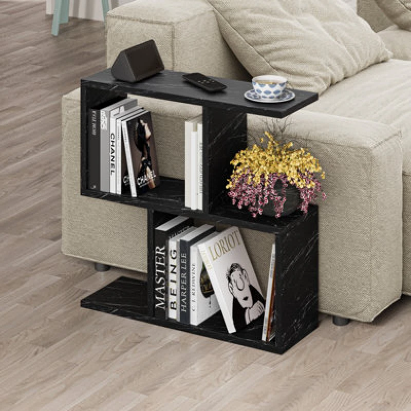 Image of Decortie End Table Versatile Design 19.5X60X60Cm Particleboard Gloss Black Marble Effect, Black 8683628012123