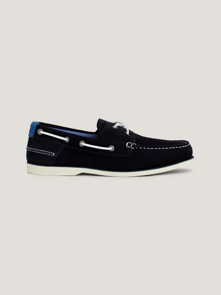 Image of Tommy Hilfiger Mens Suede Boat Shoes - UK 10 Blue Shoes male FM0FM04505 10
