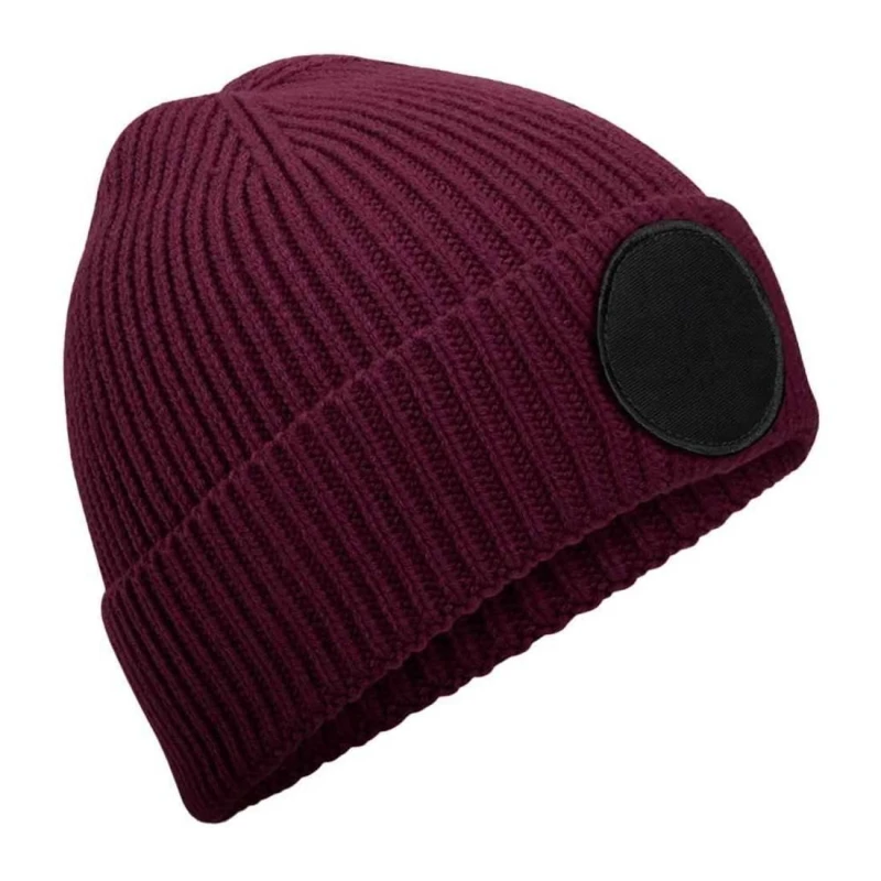 Image of Beechfield Beechfield Men Patch Circular Patch Beanie in Burgundy Burgundy One Size Male 5063693917517