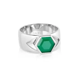 Image of Rings 925 Sterling Silver Beloved Bold Green Onyx Band Ring Sterling Silver