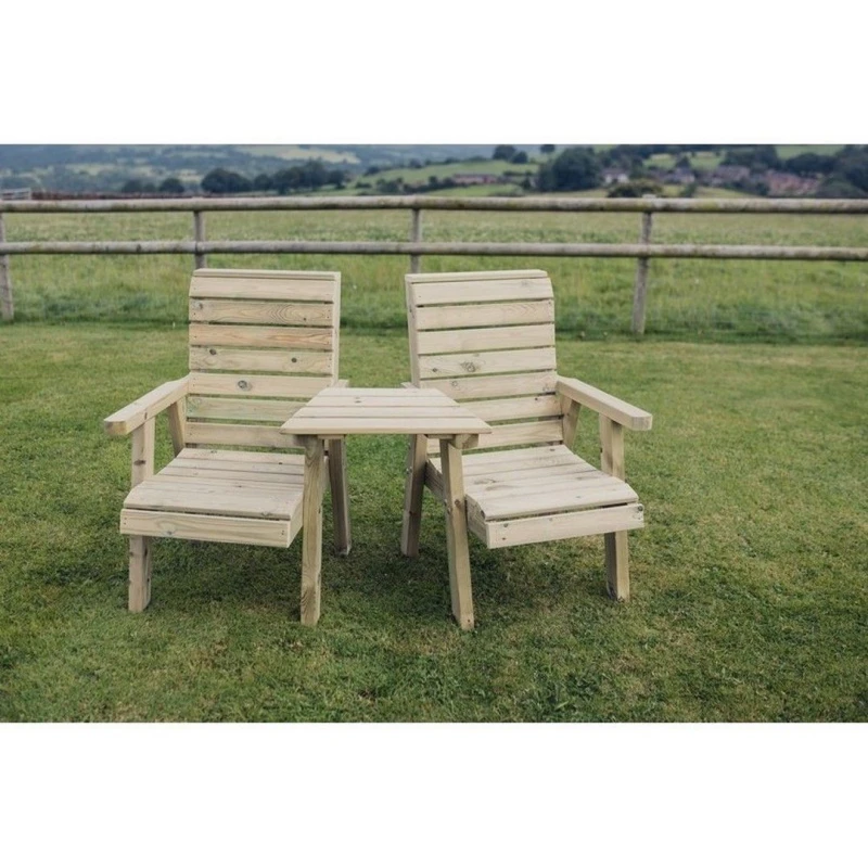 Image of Churnet Valley Garden Furniture Ltd Clover Love Seat w/Tray - Min Assembly Required - Set of Cushions Incl in Brown Brown Unisex