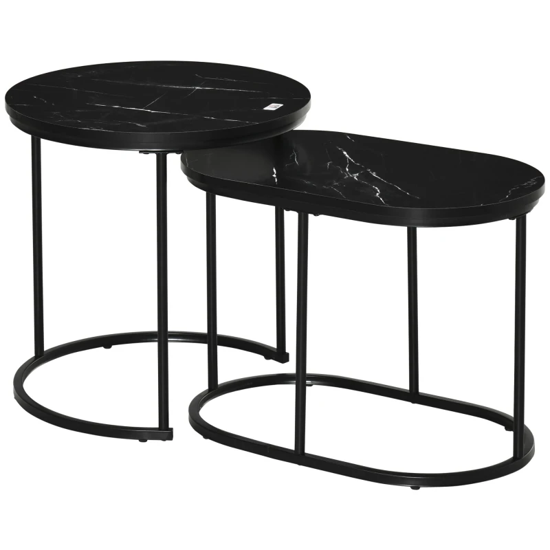 Image of HOMCOM 2 Pcs Modern Coffee Table with Faux Marble Side Accent Tables Black 839-374