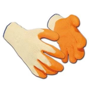 Image of Latex Gloves Polyester Cotton Medium Orange Pack of 12 Pairs 62042