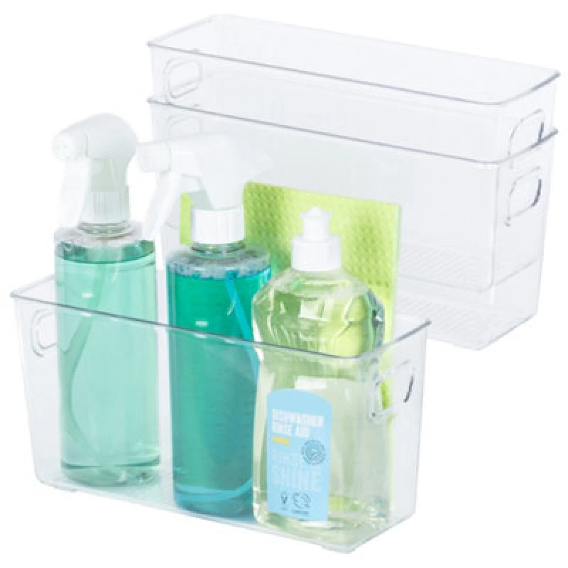 Image of LIVIVO Set of 3 Clear Plastic Storage Tubs - (26.5x9.7x13.5 cm) Clear
