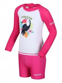 Image of Boys, Regatta Girls Valo Rash Bird Suit - Pink, Size 2-3 Years