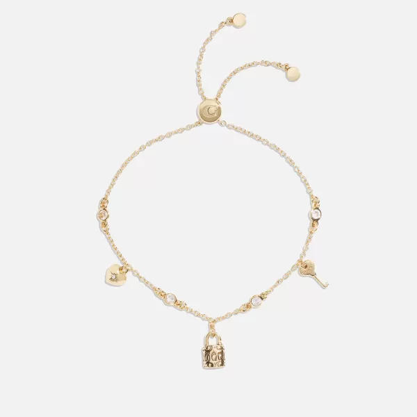 Image of Coach Iconic Gold-Toned Brass Mini Charm Slider Bracelet