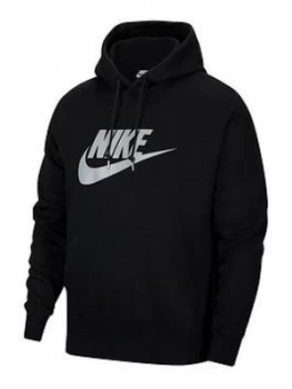 Image of Nike Club Reflective Graphic Overhead Hoodie - Black
