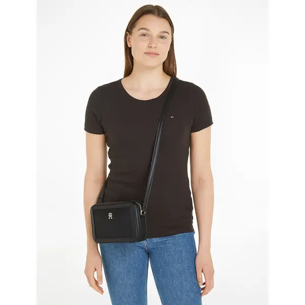 Image of Tommy Hilfiger TH Essential Faux Leather Crossbody Bag Black female AW0AW15716BDS