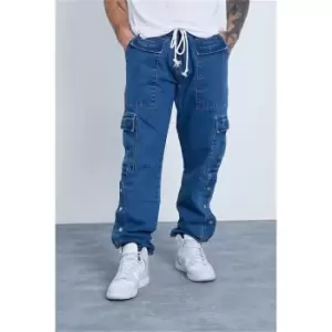 Image of I Saw It First Blue Cargo Denim Popper Jeans - Blue