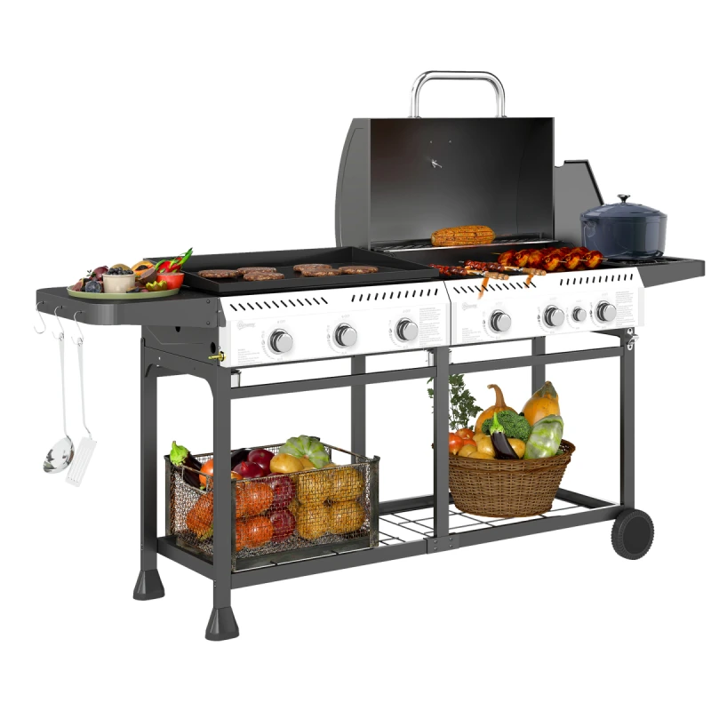 Image of Outsunny Gas Grill and Plancha with 6+1 Burners for Garden Party Festival, Black 846-137V71BK