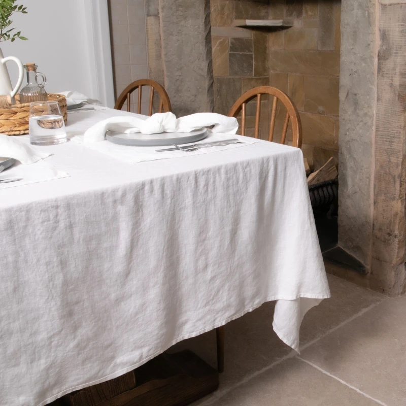 Image of Native Natural Elegant White Pure Linen Tablecloth White Unisex