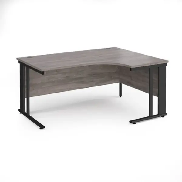 Image of Maestro 25 right hand ergonomic desk 1600mm wide - Black cable managed leg frame, grey oak top