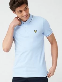 Image of Lyle & Scott Seasonal Tipped Polo Shirt - Light Blue/White Size M Men