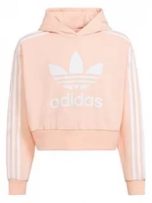 Image of adidas Originals Junior Girls Cropped Hoody, Pink/White, Size 11-12 Years, Women