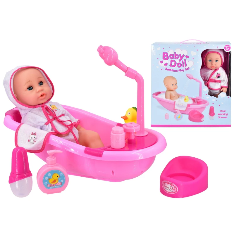 Image of Baby Doll Bathtime Play Set with Bathing & Dolls Accessories Multi unisex